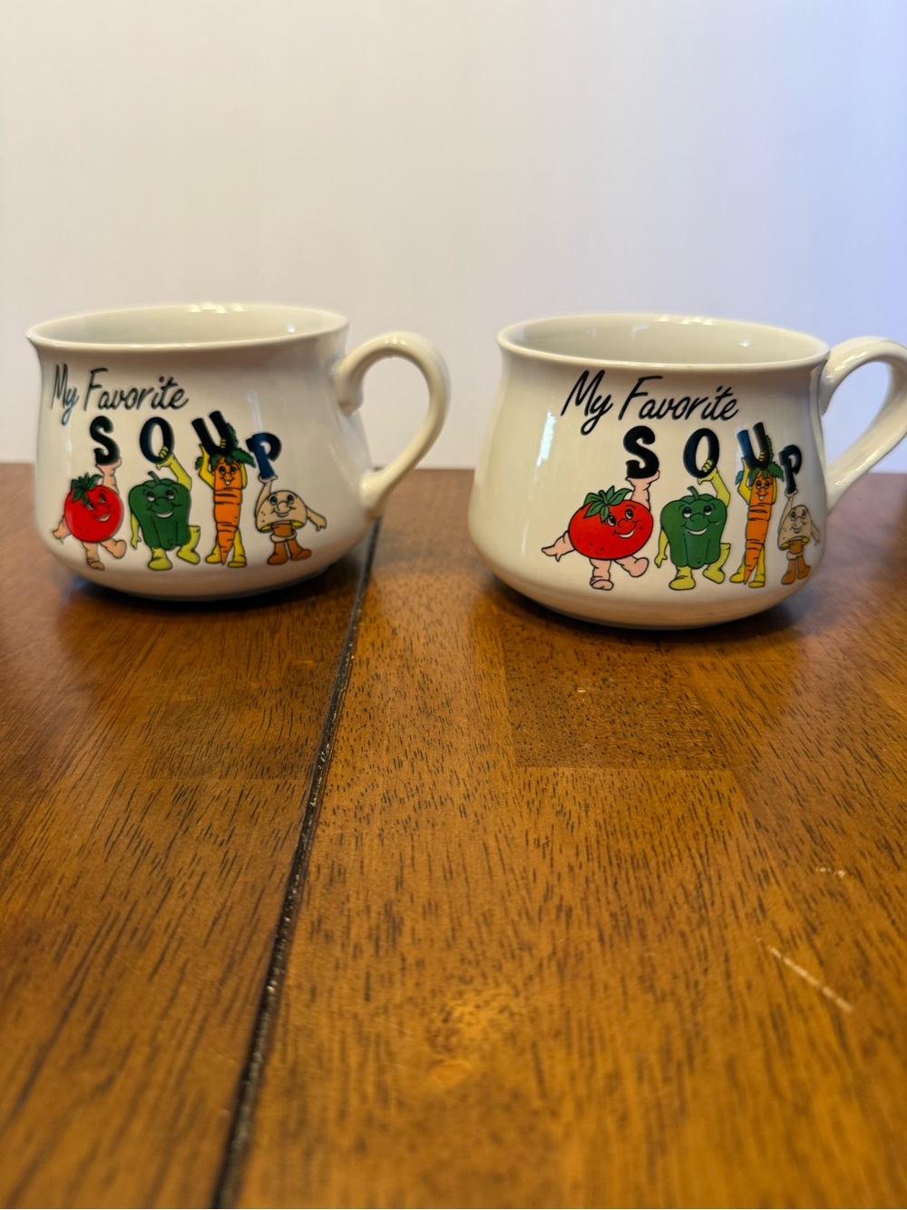 My Favorite Soup Ceramic Soup Mugs - White with Colorful Veggie Graphic